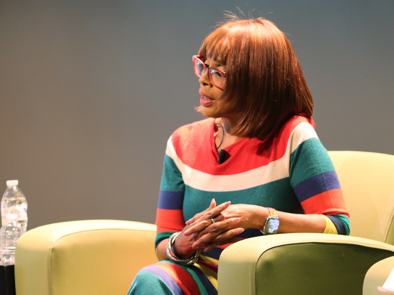 Gayle King speaks at a panel for ASU students at the Cronkite School of Journalism and Mass Communication on Feb. 20, 2023.